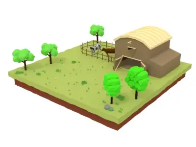 Low Poly Farm Barn Scene Low-poly 3D model