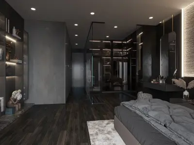 Black modern bedroom interior scene with corona render 3D model