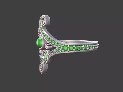 Pave Ladies Ring With Spiral Details Silver Jewelry 3D Model 3D print model