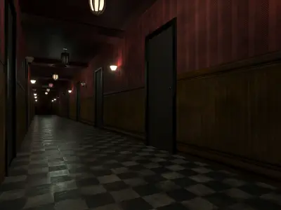 old dark scary red corridor 10 Low-poly 3D model