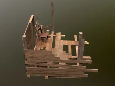 Broken Wooden House Low-poly 3D model