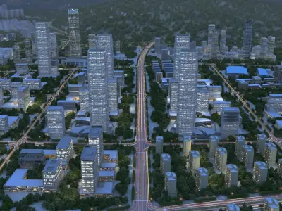 Aerial View of City Night Scene 3D Building Animation Model 3D model