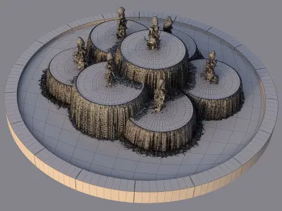 Circular Pond with Fountains 3D model