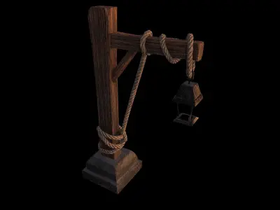 Wooden street Lamp Low-poly 3D model