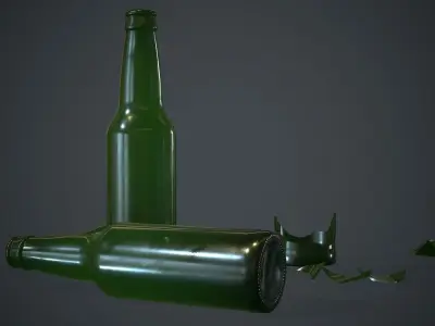 Green Glass Broken Bottles PBR Game Ready Low-poly 3D model
