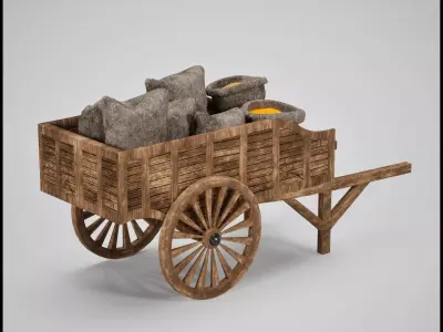 Medieval Cart with Grain Sacks  Game Ready 3D Asset Low-poly 3D model