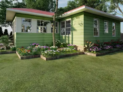 Modern house with planter box render in lumion 3D model