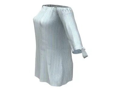 Off Shoulder Rolled Tied Sleeves Elastic Chest Striped Top Low-poly 3D model