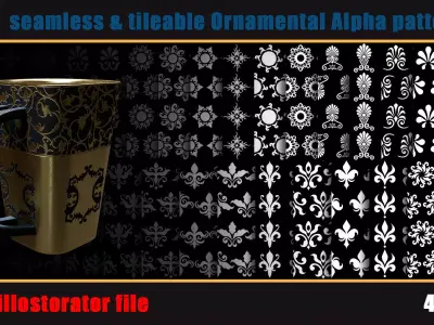 705 seamless and tileable Ornamental Alpha patterns 90 Ai file Texture