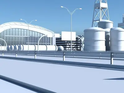 3D Airport with buildings and runway 3D model