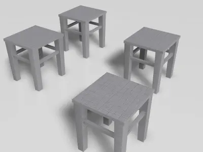 Four Wooden Chairs 3D model