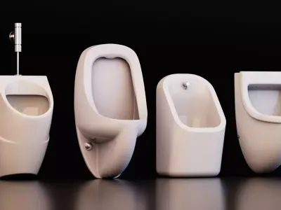 Wall Mounted Urinal Set Low-poly 3D model