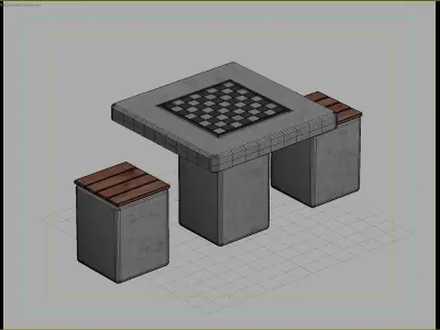 Outdoor Chess Tables with Integrated Seating for Parks 3D model