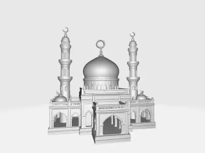 Majestic Golden Dome Mosque Ramadan and Eid Architectural 3D print model