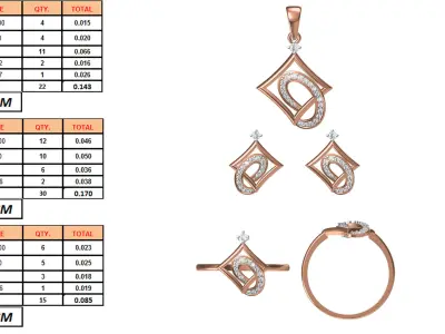 Light wt Ring Earrings Pendant set 3dm stl 1-render details 3D print model