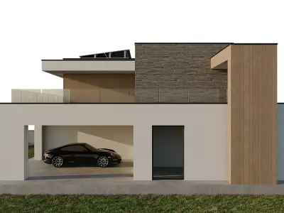 Modern Two-Story Villa With Terrace And Carport Low-poly 3D model