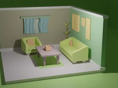 Low Poly Room Interior for Gaming Free 3D print model