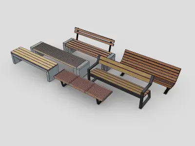 Bench Pack Low-poly 3D model