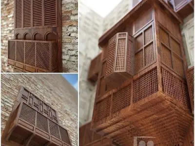 Windows Qamariya - windows Mashrabiya - 7 models  3D Model Pack