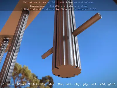 Hinweisschild Fernwaeme mit Pfosten und Rahmen Low-poly 3D model