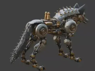 Steampunk Mechanical Wolf Automaton 3D Model Low-poly 3D model