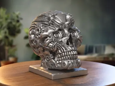 Robot Skull Headphone Stand Cyborg Headset Stand 3D print model 2