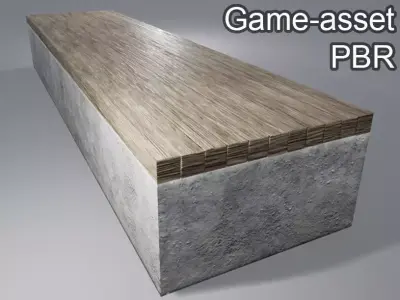 Simple wood concrete bench Low-poly 3D model