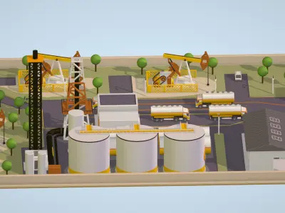 representing oil field extracting crude oil Low-poly 3D model