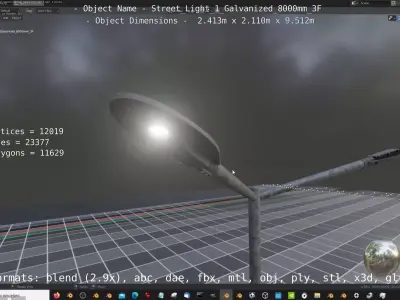 Street Light 1 Galvanized 8000mm 3F Low-poly 3D model