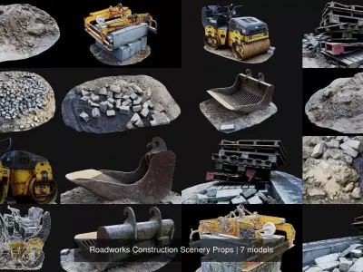 Roadworks Construction Scenery Props 3D Model Pack
