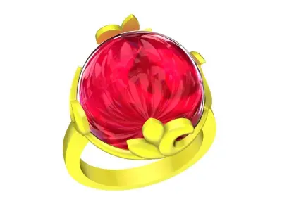 Luxury Round Cabochon Gold Ring for Women 7879 3D print model