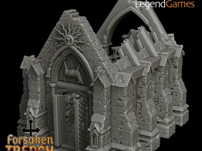 LegendGames Ruined Gothic Chapel Trench Crusade Terrain 3D print model