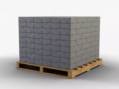 Wooden Pallet with Bricks 5 3D model