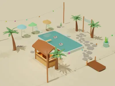 Summer Pool Pack Low-poly 3D model