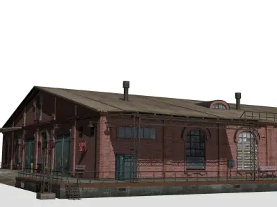 Old brick warehouse Low-poly 3D model