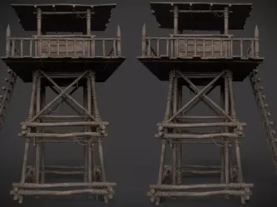 Wooden Watchtower C Low-poly 3D model