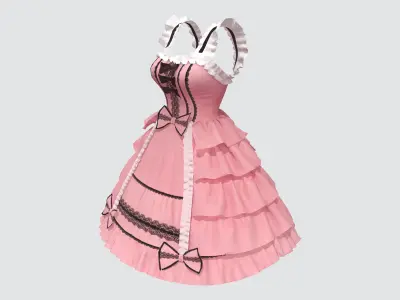 Black and White Masquerade Dress Low-poly 3D model