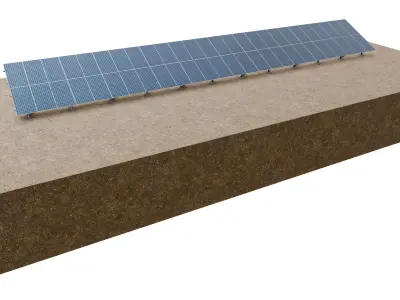 Lowpoly Ground Mounted Solar Panels-26 Rows of PV Modules Low-poly 3D model