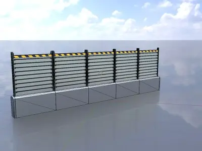 High-water protection wall with concrete foundation 3m x 10m Low-poly 3D model