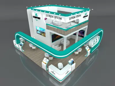 Exhibition Stand Booth Stall 9x9m Height 500 cm 4 Side Open 3D model