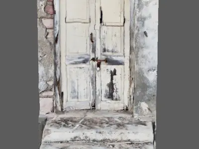 Ruined wooden doors with staircase 3D model