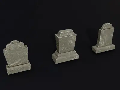 Tombstone collection 3d model group of gravestones Low-poly 3D model