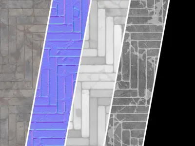 Pavement Materials 45- HerringBone Paving Sbsar Pbr Seamless Texture