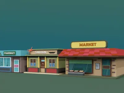 Low Poly Shops Model set of Low-poly 3D model