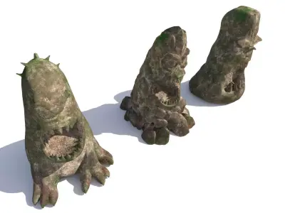 stone totems shaped like monsters 3D model