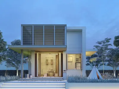 3D model of tropical modern house Low-poly 3D model