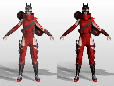 Kuro Oni Stylized Sci Fi Ninja Assassin Game Ready Character Low-poly 3D model