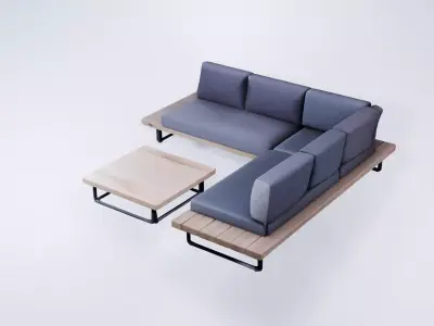 Low Poly Wooden Garden Furniture Set - Outdoor Patio  Pack 3D model