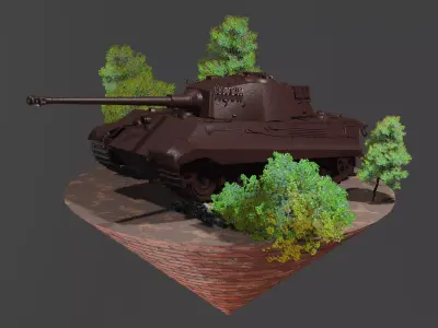 Steel tanks on a small island full of trees riicomp 3D model