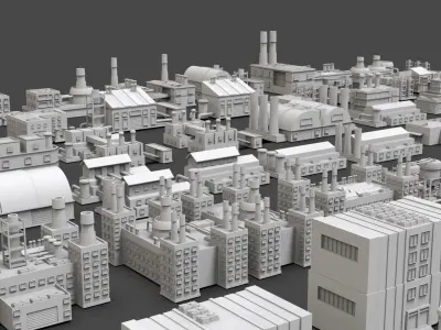 Low Poly Industrial Building Pack Of 80 -Game Ready -Untextured Low-poly 3D model